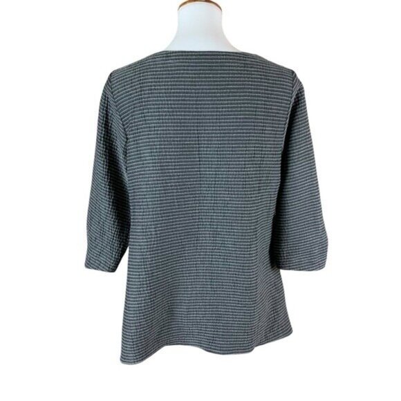 Niche Nilgun Derman Gray Striped Textured Tunic Top Asymmetric Hem Pocket Small - Picture 4 of 6